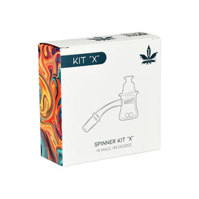 aLeaf Quartz Banger Spinner Kit packaging with vibrant design, 14mm male joint angle