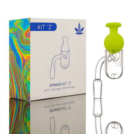 aLeaf Quartz Banger Spinner Kit Z with Green Top Cap and 2 Terp Pearls, 14mm Male - Side View