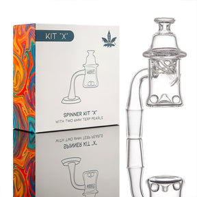 aLeaf Spinner Kit X Widebase 14mm Male 90 Degree Banger with Box on Reflective Surface