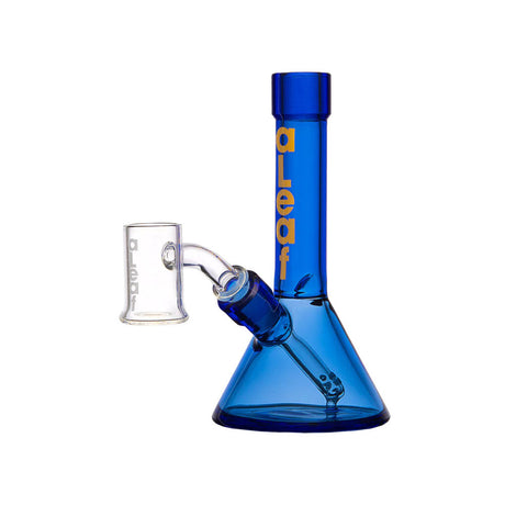 aLeaf Tiny Beaker Dab Rig in Blue, 5" Height, 10mm Female Joint at 45 Degree Angle, Front View