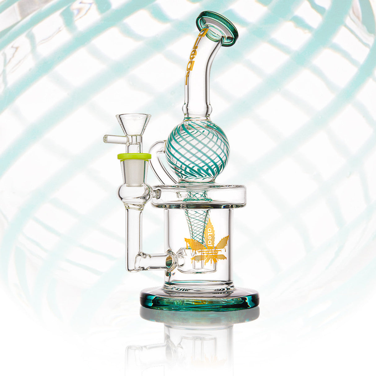 aLeaf Uni Recycler Dab Rig with Waffle Perc, 8" tall, 90-degree joint, in Assorted Colors