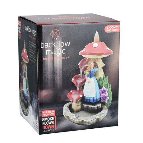 Alice in Wonderland themed mushroom backflow incense burner with packaging