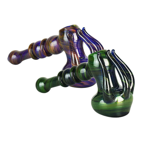 Alien Aesthetic Hammer Bubbler Pipe, 7.25" Borosilicate Glass, Medium Size, For Dry Herbs