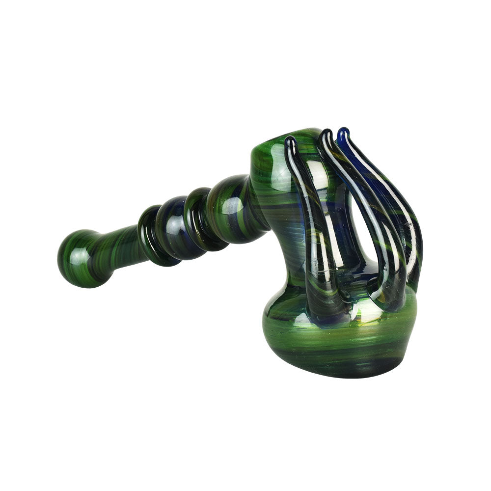 Alien Aesthetic Hammer Bubbler Pipe, 7.25" Borosilicate Glass, Side View, For Dry Herbs