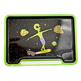 Alien Doobie Surfer Small Rolling Tray, 8" x 5.75", with Fun Novelty Design, Top View