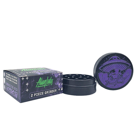 Alien Labs Aluminium Grinder in Purple, 2pc set, 2.25" diameter, with packaging, compact design