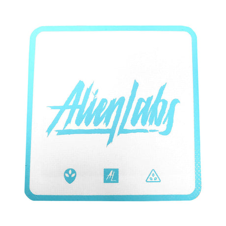 Alien Labs Dab Mat with blue logo, compact 6.75" square design, made of silicone, top view