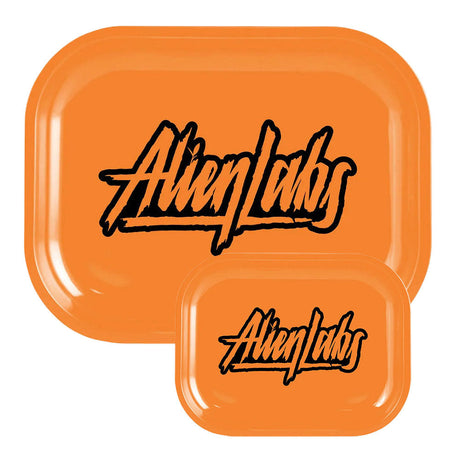 Alien Labs Metal Rolling Tray with Orange Logo, Compact and Portable Design, Top View