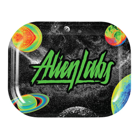 Alien Labs Metal Rolling Tray with space-themed design, compact and portable, ideal for dry herbs.