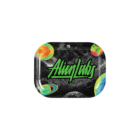 Alien Labs Metal Rolling Tray with Space Design - Compact, Portable, Black, Top View