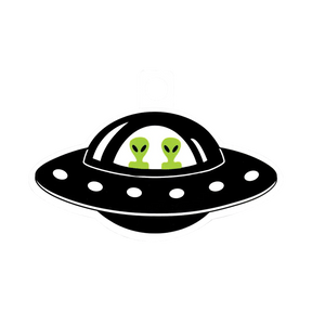 Green Alien Twins in Flying Saucer Sticker, Fun Novelty Design, Small Size, USA Made