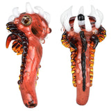 All Twisted Up All Seeing Monster Alien Hand Pipe, 6.25" Heady Glass, Black & Red, Front and Side Views