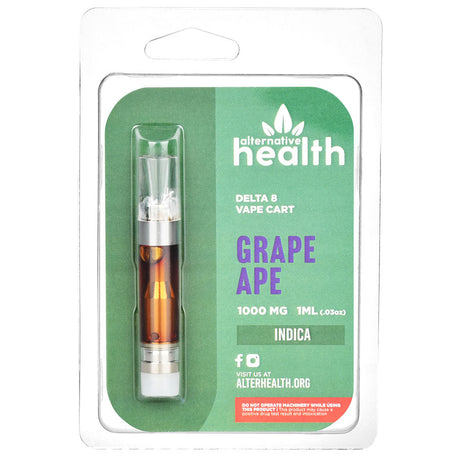 Alternative Health Delta 8 Vape Cartridge with Grape Ape Flavor, 1mL - Front View Packaging