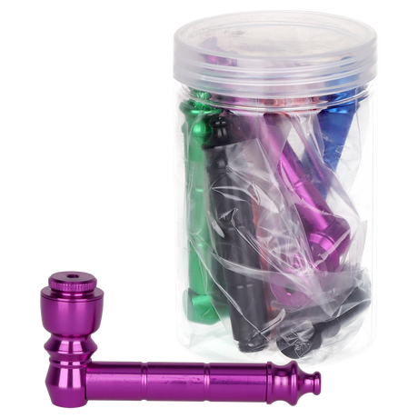 Aluminum hand pipe with lid, 3.25 inches long, a discreet metal pipe for dry herb sold in a 5-count jar