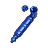Five aluminum hand pipes in blue, green, black, red and purple, each 3.75 inches with a wind guard lid