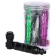 Made in USA aluminum hand pipe with lid, 3.75 inch segmented dry herb pipe, 5 pack jar of assorted colors