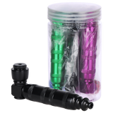Made in USA aluminum hand pipe with lid, 3.75 inch segmented dry herb pipe, 5 pack jar of assorted colors