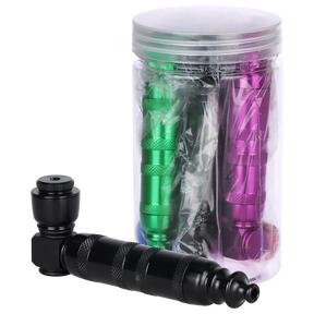 Made in USA aluminum hand pipe with lid, 3.75 inch segmented dry herb pipe, 5 pack jar of assorted colors