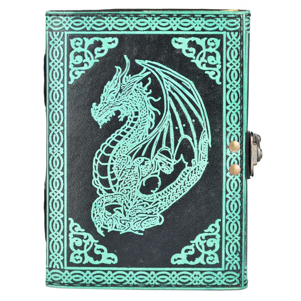 Ancient Green Dragon Protector Embossed Leather Journal | 5" x 7"