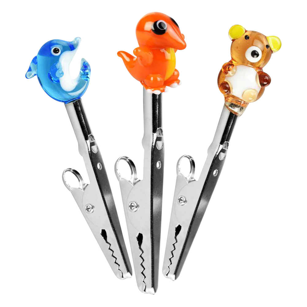 Colorful borosilicate glass animal memo clips with metal holders, 30 pack, front view