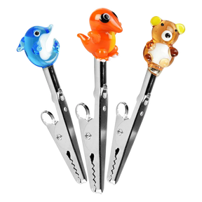 Colorful borosilicate glass animal memo clips with metal holders, 30 pack, front view