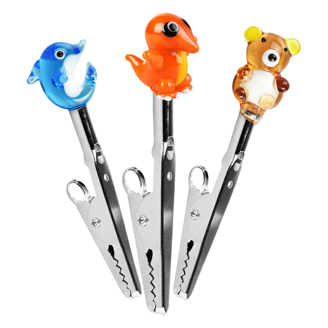 Colorful borosilicate glass animal memo clips with metal holders, 30 pack, front view