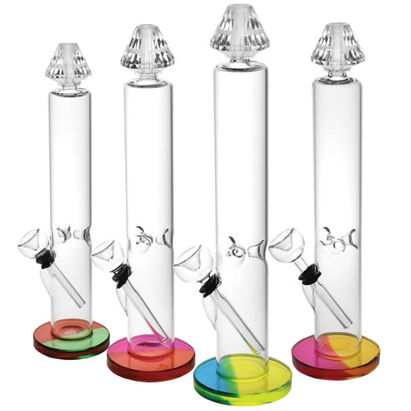 Apex Diamond Glass Water Pipes 11" front view with colorful bases, designed for a luxury smoking experience