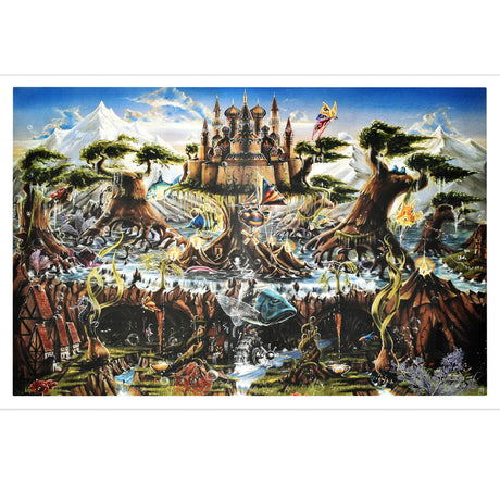 Aquatic Balance Poster featuring vibrant fantasy landscape with castle, 36" x 24" front view