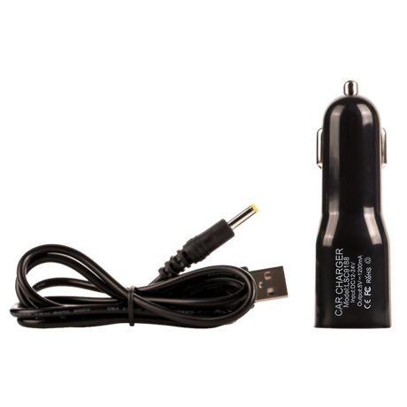 Arizer Air Car Charger in black, portable design for vaporizers, side view on white background