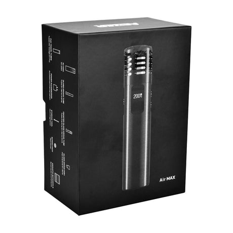 Arizer Air MAX Dry Herb Vaporizer in black, 5500mAh battery, portable design, front box view