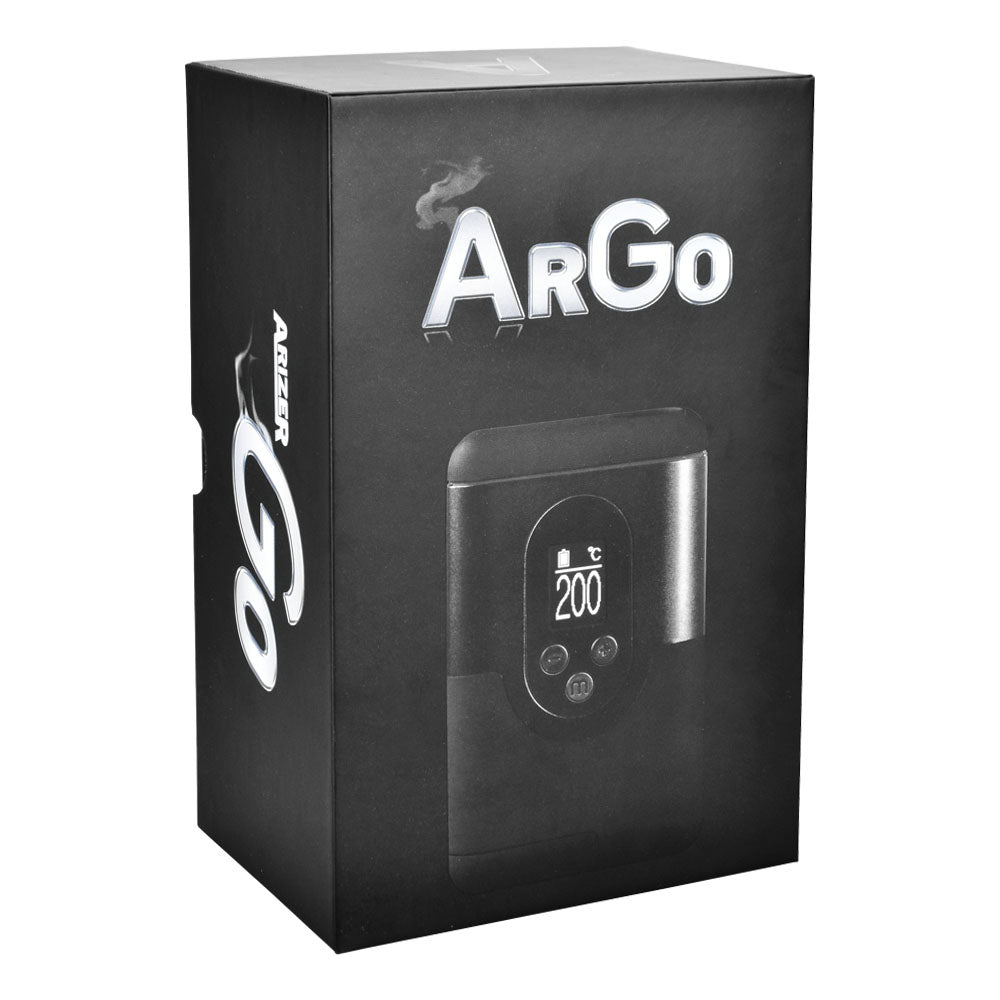 Arizer ArGo Dry Herb Vaporizer in black packaging, 3400mAh, portable design, front view