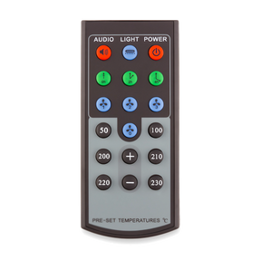 Arizer Extreme Q Vaporizer Remote Control, front view on white background, with preset temperature buttons