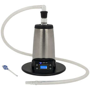 Arizer V-Tower Dry Herb Desktop Vaporizer with digital display, silver ceramic design, front view