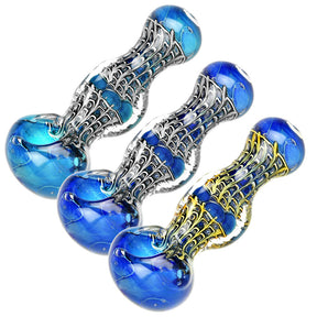 Art Deco Homage 3-Sided Neck Spoon Pipes in blue with heavy wall borosilicate glass, 5" length, for dry herbs