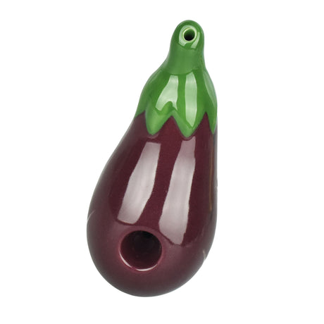 Art of Smoke 5" Eggplant Pipe in Purple Ceramic with Green Accents and Carry Bag