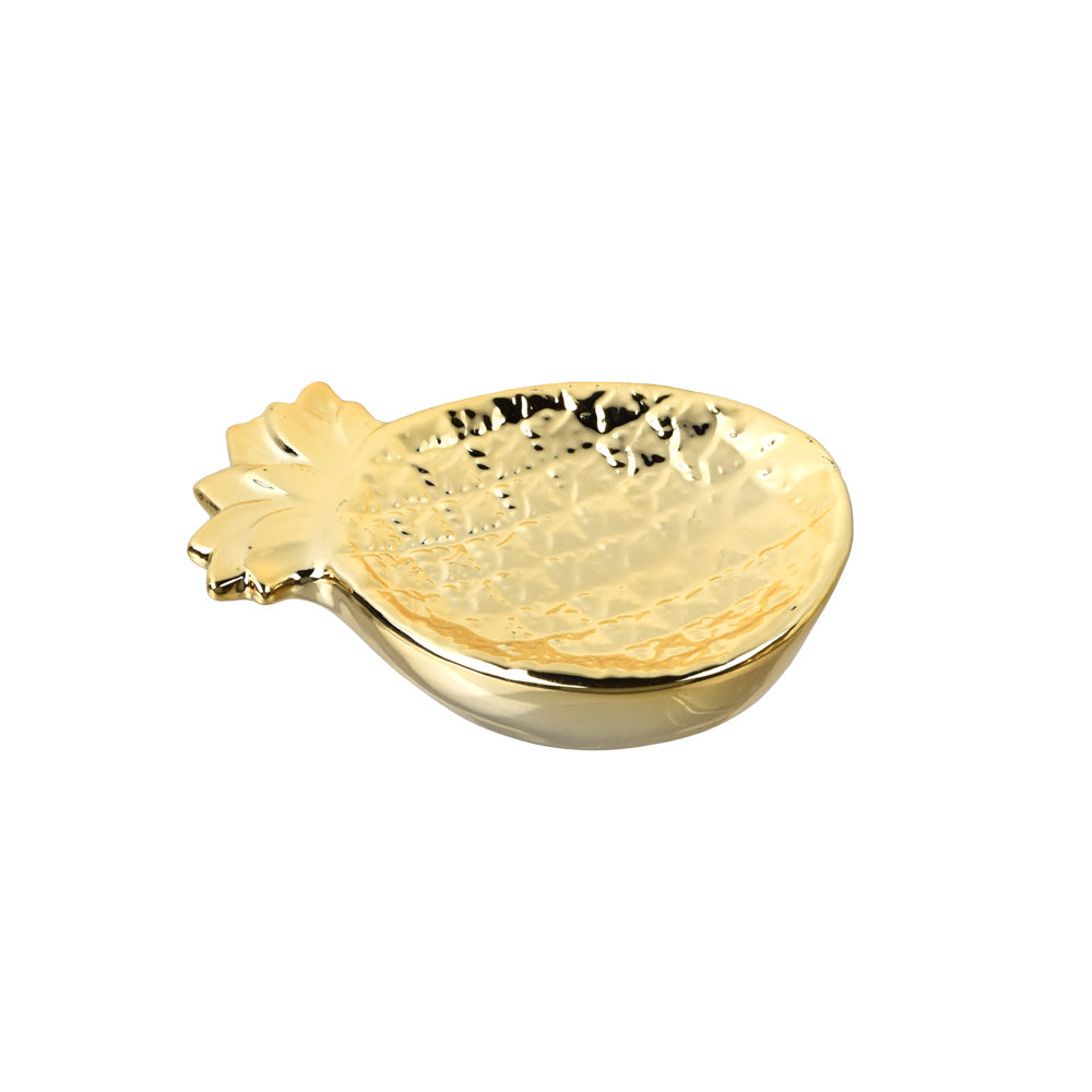 Art of Smoke gold ceramic pineapple pipe with nug dish, compact design, top view on white background
