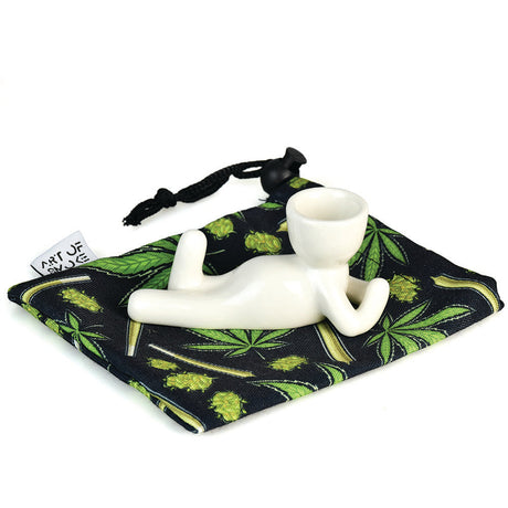 Art of Smoke Ceramic Pot Head Pipe with Hemp Leaf Bag, Novelty 4" Compact Design