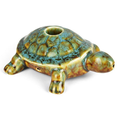 Art of Smoke Turtle Ceramic Pipe in Gold & Green, 4.5" with Carry Bag, Novelty Gift