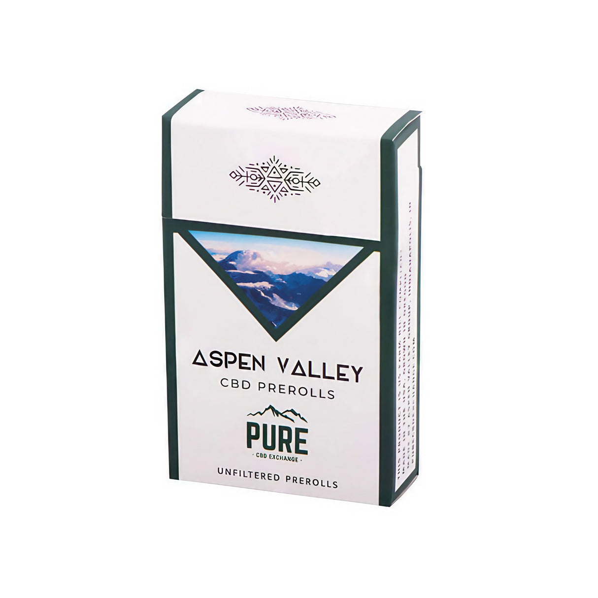 Aspen Valley CBD Hemp Pre-rolls Carton front view, compact and portable design, made in USA