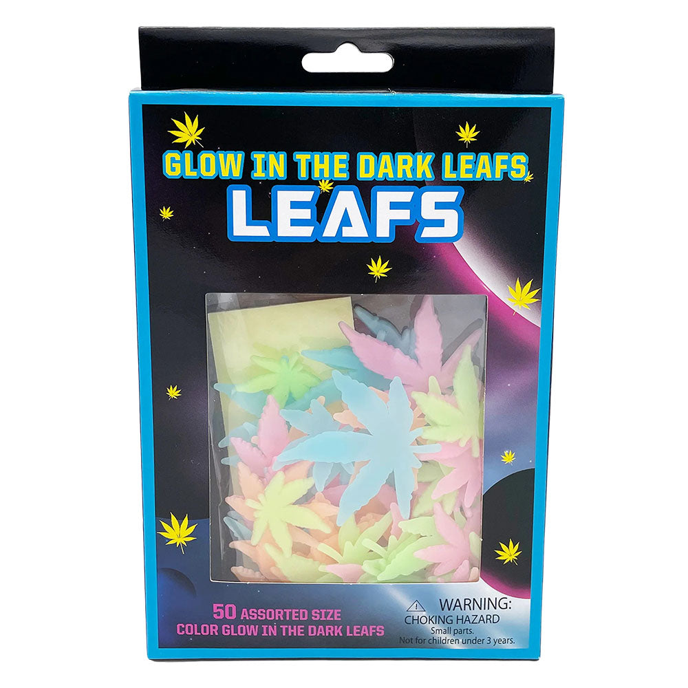 Pack of 50 Assorted Color Glow in the Dark Leaf Stickers - Front View