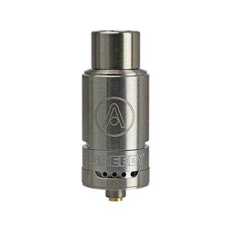 Atmos Greedy Heating Attachment for Vaporizers, compact steel design, front view on white background