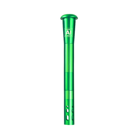 Atomic 13 Adjustable Green Aluminum Downstem on white background, compact design, for 14-19mm joints