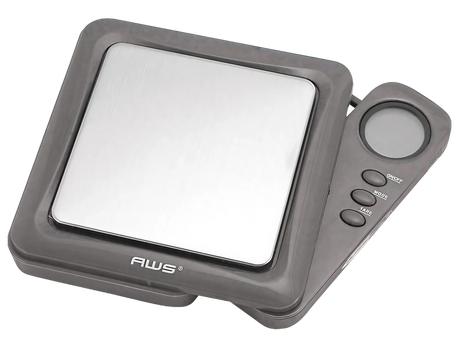 AWS Blade Style Digital Pocket Scale in Gray, 100g x 0.01g accuracy, with pop-out display and control buttons