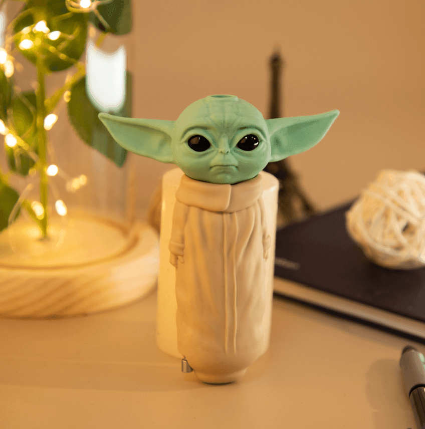 PILOT DIARY Baby Yoda Silicone Hand Pipe, 4.5" for Dry Herbs, Angled View