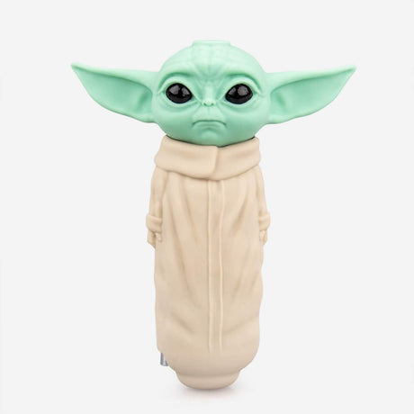 PILOT DIARY Baby Yoda Silicone Hand Pipe, 4.5" for Dry Herbs, Front View on White