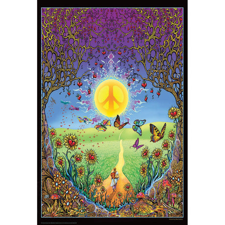 Colorful 'Back to the Garden of Peace' Poster featuring a peace sign and vibrant nature scene, size 24" x 36"