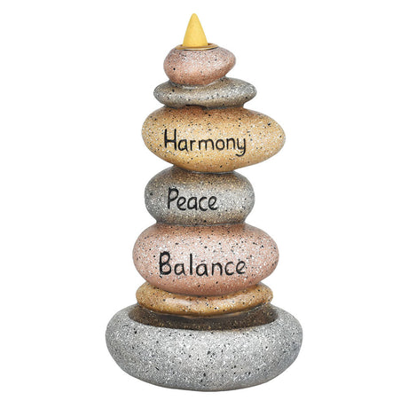 Balance Stones Backflow Incense Burner with Harmony, Peace, Balance inscriptions