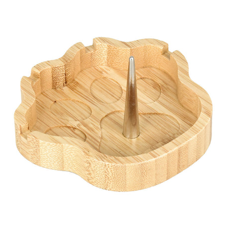 Bamboo Dog Paw Shaped Ashtray with Spiked Center, 4.25" x 4", Top View