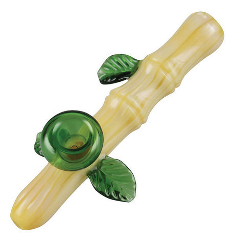 Bamboo-style Borosilicate Glass Hand Pipe - 6.5" with Leaf Accents - Top View