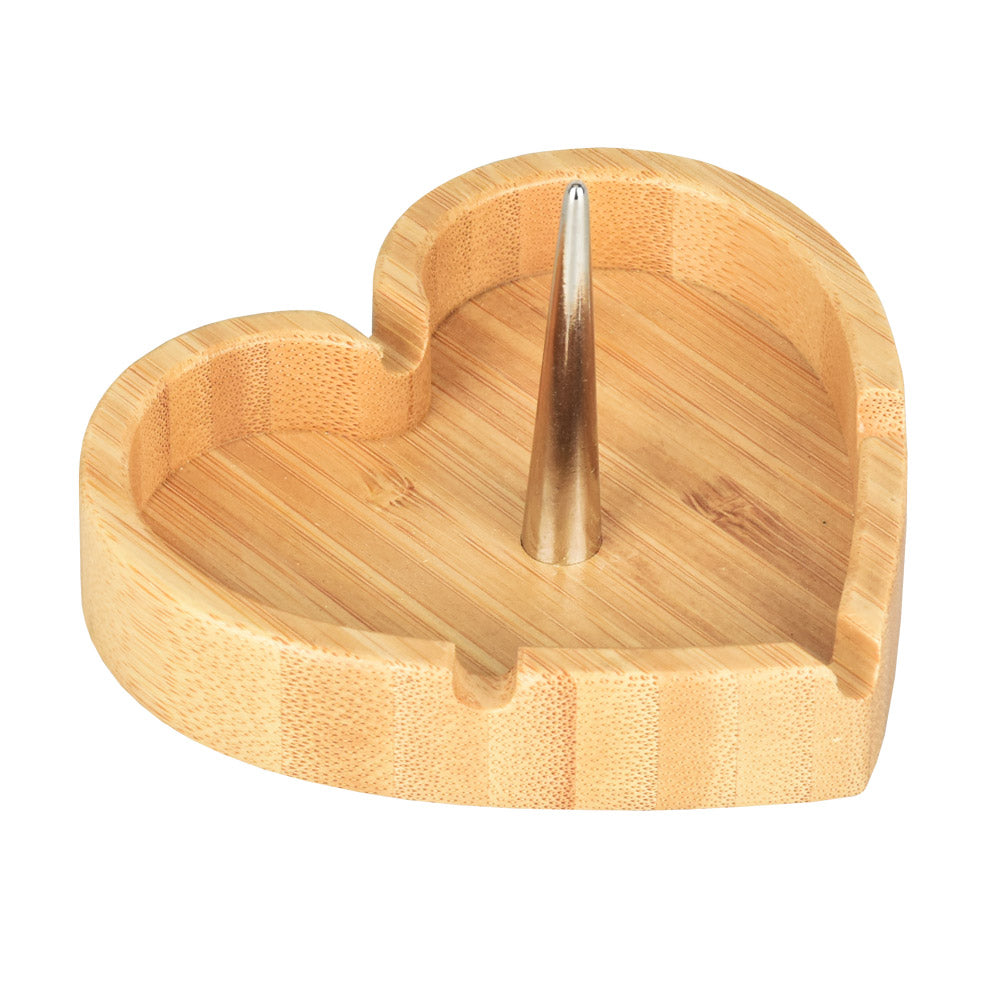 Bamboo Heart Spiked Ashtray 4" x 3.8" for Dry Herbs - Novelty Rolling Accessory